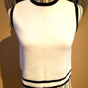NYBased 100% Cotton Black & White Sleeveless Crop Top with Black Outline Detail.